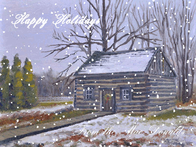 MacDonald Merry Christmas2015- gif made by Elizabeth from her original painting The Clark Cabin